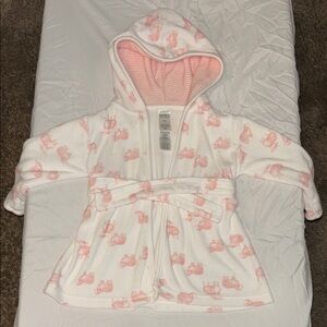 Carter's White and Pink Elephant Print Kids Robe